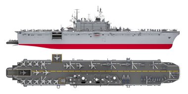 uçak gemisi yan ve üstten görünüm üzerinde beyaz izole. 3D render