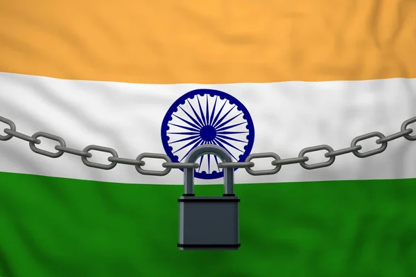 インド国旗の閉じたチェーン南京錠で レンダリング — ストック写真