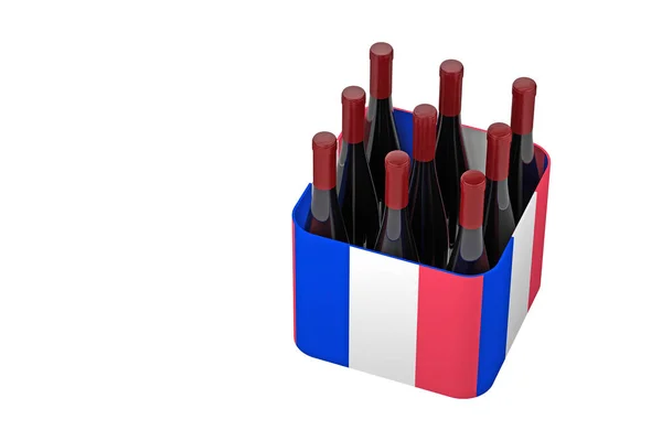 Bouteilles Vin Dans Une Boîte Drapeau France Rendu — Photo