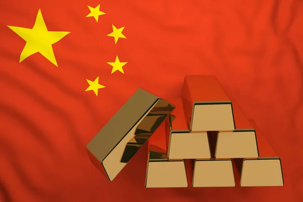 Goldbarren Auf China Flagge Darstellung — Stockfoto