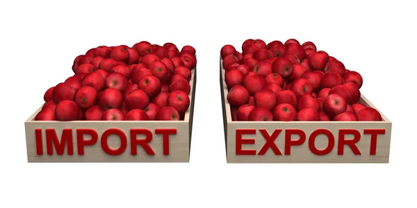 Piros Alma Szöveg Dobozok Import Export Leképezés — Stock Fotó