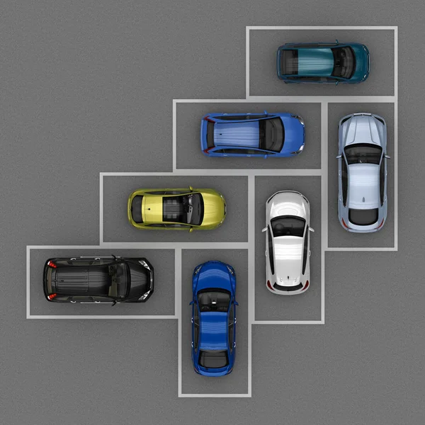 Найбільш Компактна Розмітка Паркувальних Автомобілів Зверху Візуалізація — стокове фото
