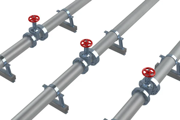 Drei Rohrleitungen mit Ventilen — Stockfoto