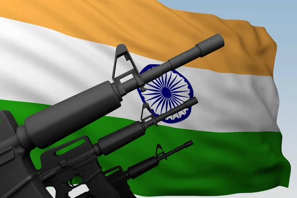 インドのフラグと機関銃 — ストック写真