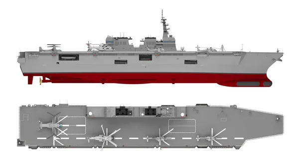 航空母舰侧和顶部的看法隔离在白色 — 图库照片