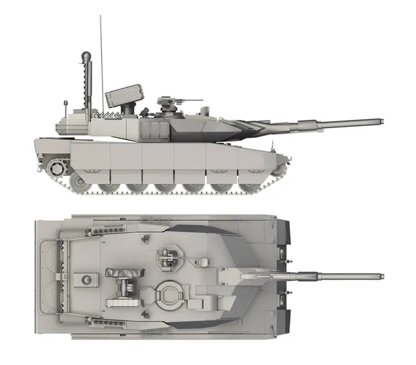Lado del tanque militar y vista superior aislado en blanco —  Fotos de Stock