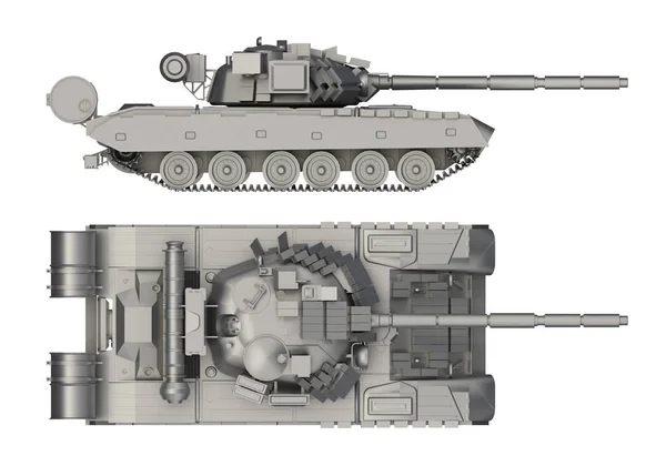 Askeri tank yan ve üzerinde beyaz izole Üstten Görünüm — Stok fotoğraf