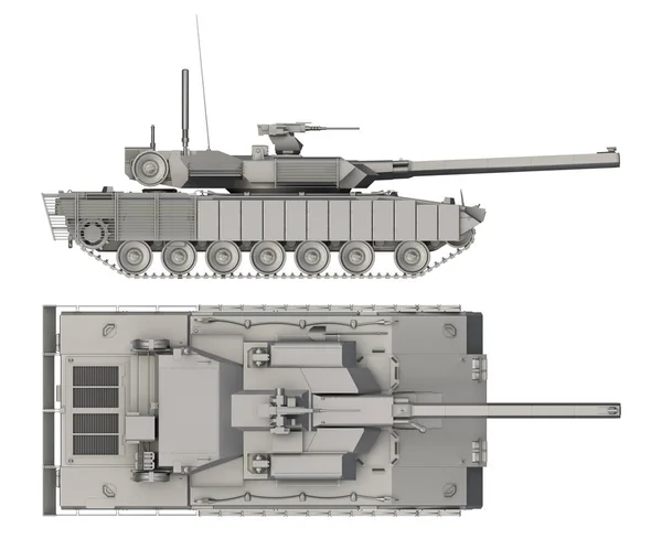 Lado do tanque militar e vista superior isolado no branco — Fotografia de Stock