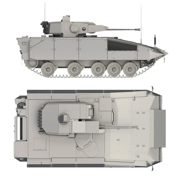 Военная сторона танка и вид сверху изолированы на белом — стоковое фото