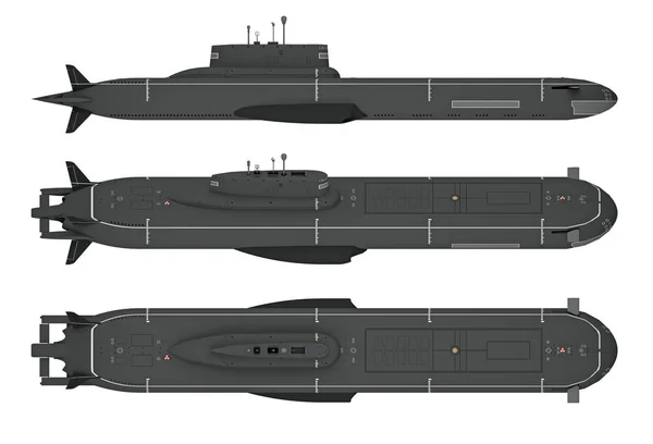 Vista superior y lateral submarino aislado en blanco —  Fotos de Stock