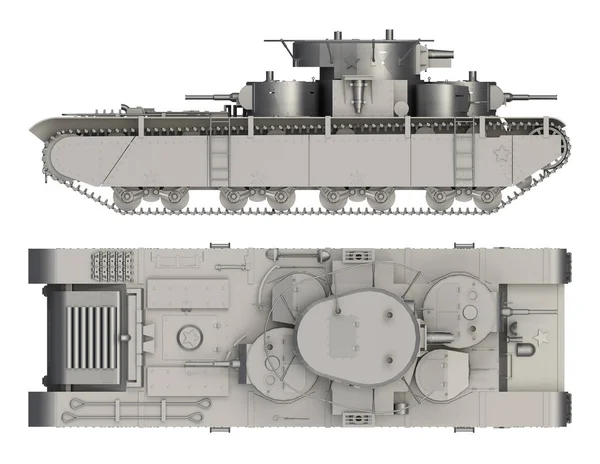 Lado del tanque militar y vista superior aislado en blanco —  Fotos de Stock