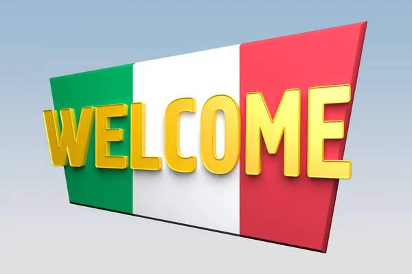 Uvítací cedule je vybarvené barvu vlajky Itálie — Stock fotografie
