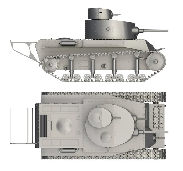 軍戦車の側面と上面白で隔離 — ストック写真