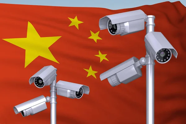 Gruppo di videocamere sullo sfondo della bandiera della Cina — Foto Stock