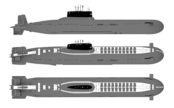 Vista superior y lateral submarino aislado en blanco —  Fotos de Stock