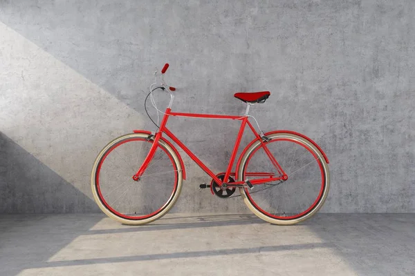 Rød cykel på betonvæg - Stock-foto