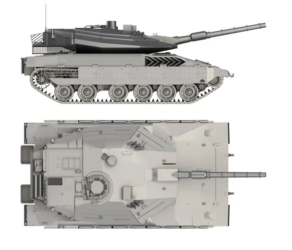 Lado do tanque militar e vista superior isolado no branco — Fotografia de Stock