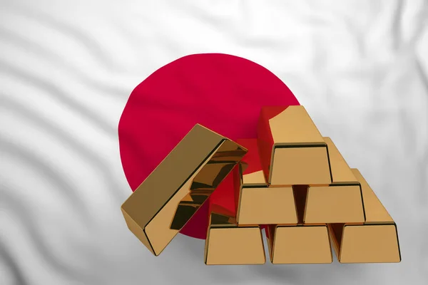 Sztabki złota na flagę Japonia — Zdjęcie stockowe