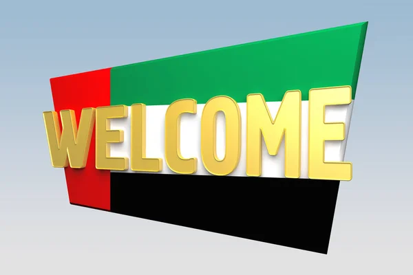 Welcome sign is painted color of flag UAE — Stock Photo, Image
