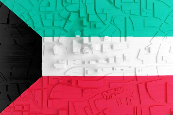 Ciudad polivinílica baja abstracta pintada en bandera Kuwait — Foto de Stock