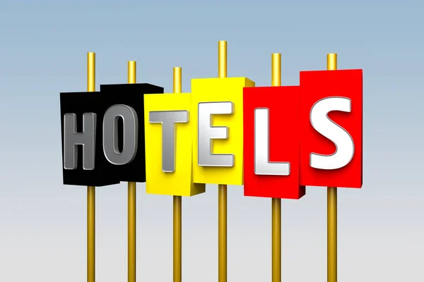 signboard hotels on cubes of Belgium flag