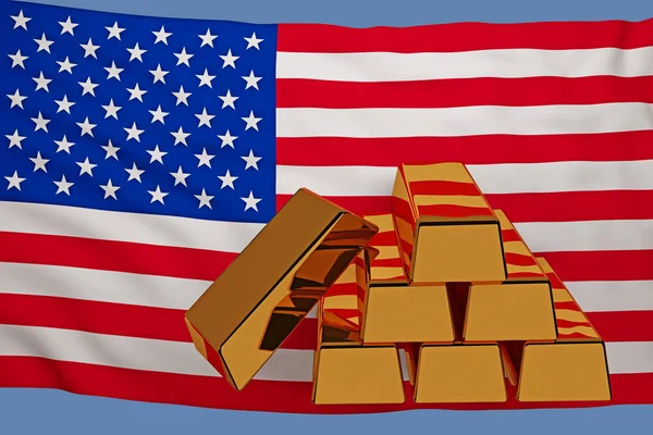 Barras de ouro na bandeira EUA — Fotografia de Stock