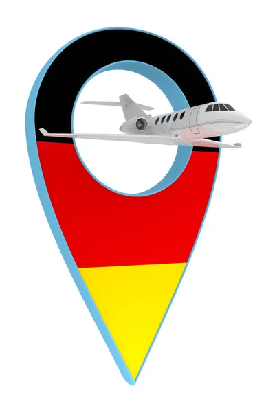 Private airplane with pin navigation flag Germany — Stock Photo, Image