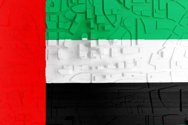 Ciudad polivinílica baja abstracta pintada en bandera Emiratos Árabes Unidos — Foto de Stock