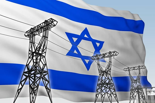 Linhas de energia contra a bandeira de fundo de Israel — Fotografia de Stock