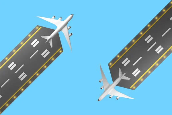 Two runways with passenger aircraft top view — Stock Photo, Image