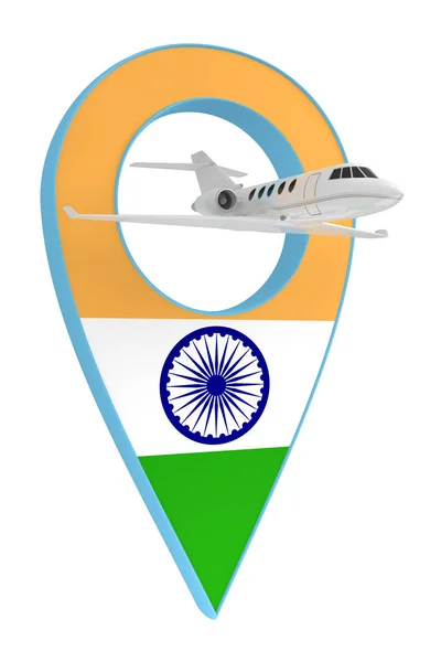 핀 네비게이션 플래그 인도와 개인 비행기 — 스톡 사진