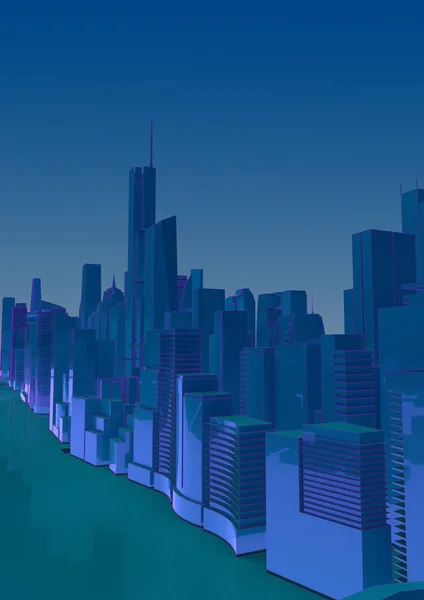 Blaue abstrakte Low-Poly-Stadt mit blauen Linien — Stockfoto