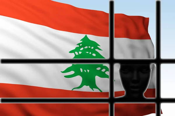 Silhouette testa dietro le sbarre con bandiera del Libano — Foto Stock