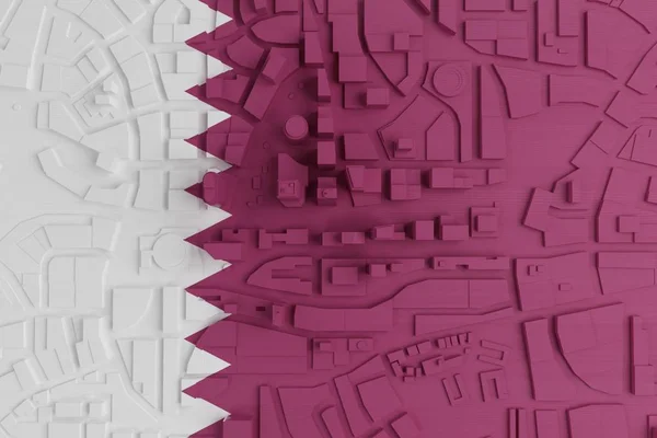 Abstrakte Low-Poly-Stadt in Qatar-Flagge gemalt — Stockfoto