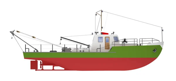 Barca traino vista laterale isolato su bianco — Foto Stock