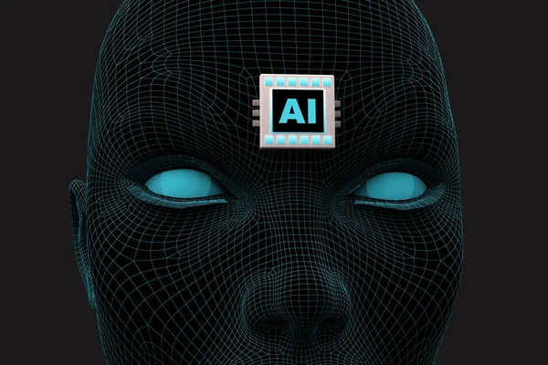 Concept hoofd met microchip AI op het voorhoofd — Stockfoto