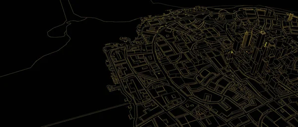 Noir low poly city avec contours orange — Photo