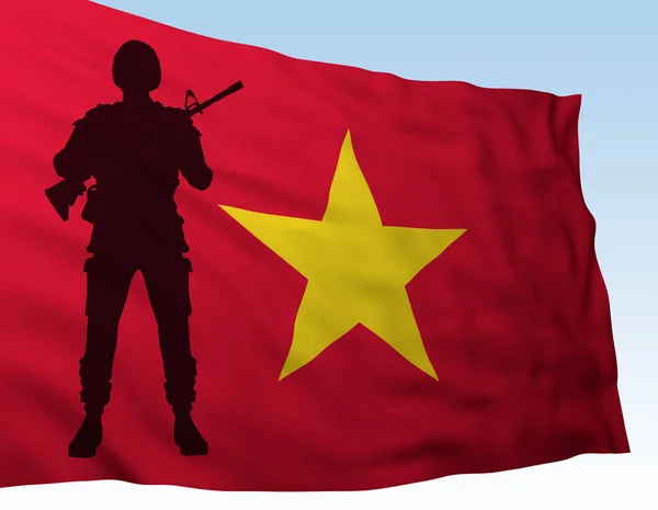 Silhouette soldier against flag of Vietnam — Stock Photo, Image