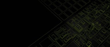 yeşil anahatlar ile siyah düşük poli kutular