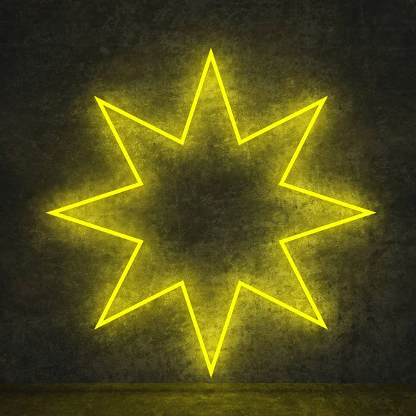 Восьмиконечная неоновая звезда на чёрной стене — стоковое фото