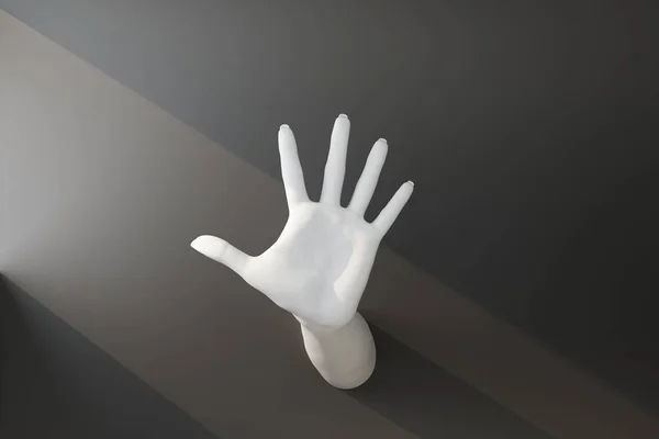 Weiße Hand mit Gestenstopp von der Wand — Stockfoto