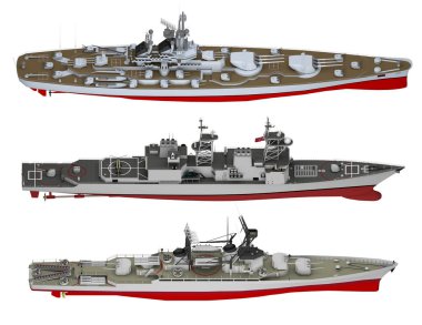 beyaz izole savaş gemileri kümesi