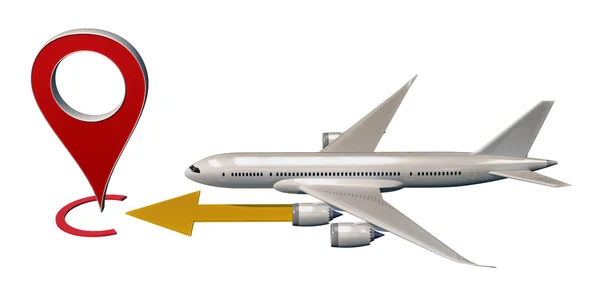 Samolot dojeżdżają do punktu mapy — Zdjęcie stockowe