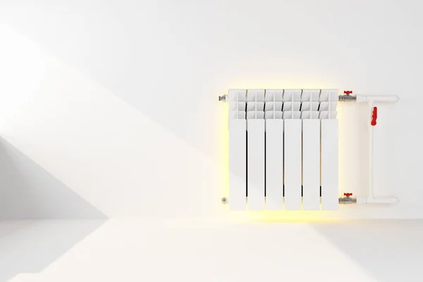 Heating battery on the wall emits warm light — Stock Photo, Image