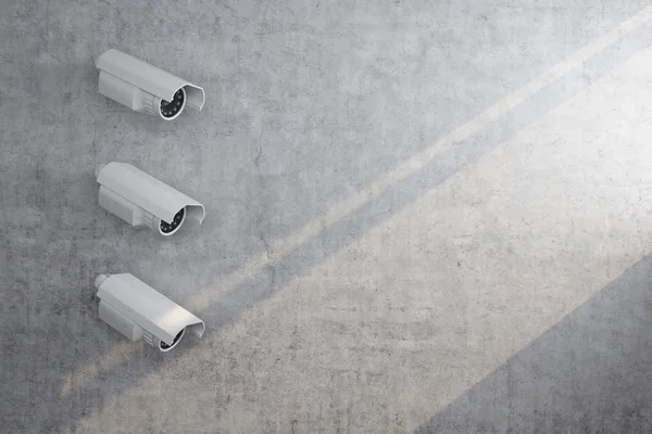 Câmera de vigilância de parede três com luz solar — Fotografia de Stock