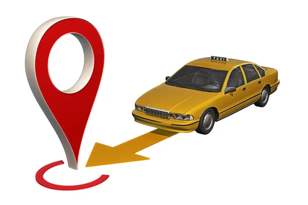 Nokta pin haritasına sarı taksi araba sürmek — Stok fotoğraf