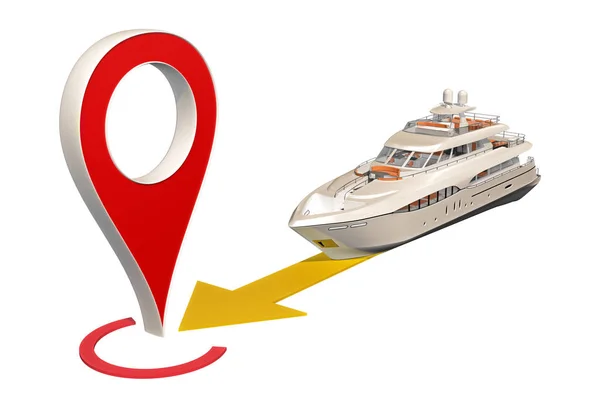 Boat with containers moving map pin — Stock Photo, Image