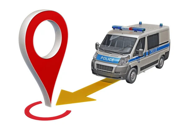 Police car rides to the point pin map — Stock Photo, Image