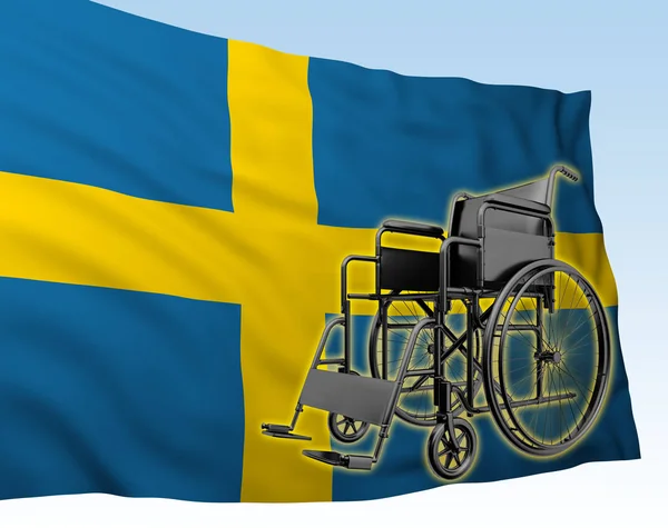 Cadeira de rodas com bandeira Suécia — Fotografia de Stock