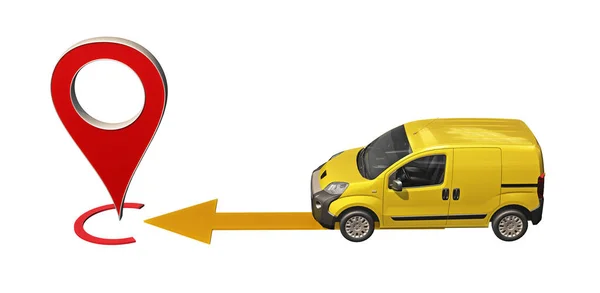 Yellow van βόλτες στο σημείο pin χάρτη — Φωτογραφία Αρχείου